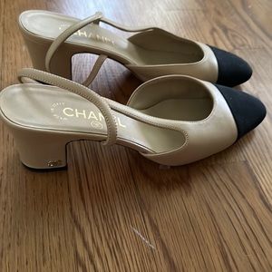 Beige Lambskin Chanel Slingbacks, Size 41.